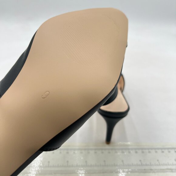 miss left Black Slingback Square Toe Metal Cap Mid Heels Slip On Pumps - Picture 6 of 8